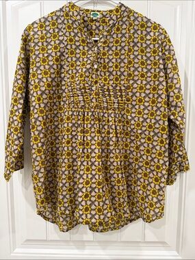 EUC Dolma Anthropologie Boho Smocked Tunic in Yellow and Tan